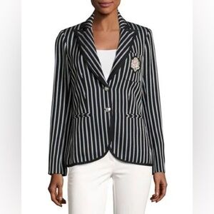 Veronica Beard Spirit Navy & White Striped Piqué Blazer | Dickey-Ready | Size 10